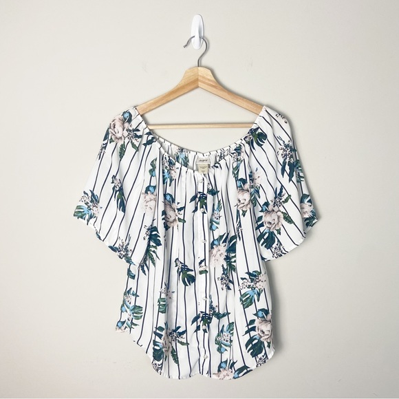 Daytip Floral Striped Short Sleeve Blouse - Picture 1 of 5